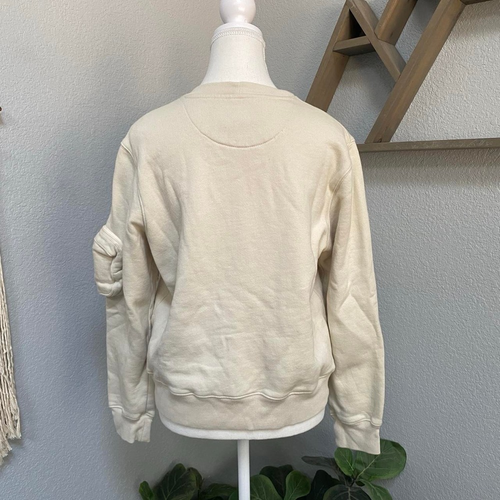 STÜSSY CREAM FRONT POCKETS CREWNECK PULLOVER SWEATSHIRT STREETWEAR SKATE CASUAL - Picture 4 of 8